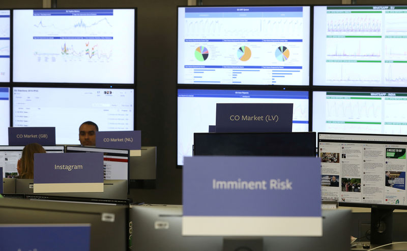 © Reuters. FILE PHOTO: General view of Facebook's elections Operation Centre in Dublin