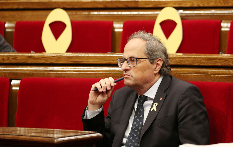 © Reuters. Catalan President Quim Torra attends a session at Catalan Parliament in Barcelona
