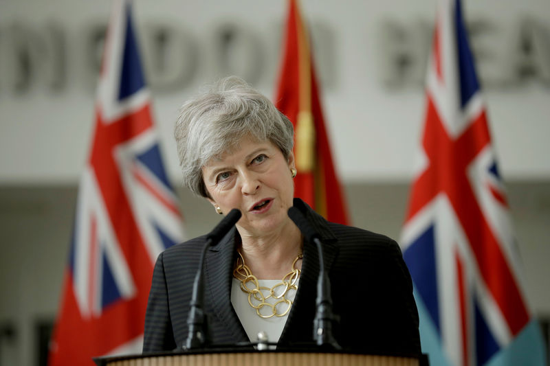© Reuters. Britain's PM May delivers a speech at headquarters of Joint Forces Command in Northwood, London