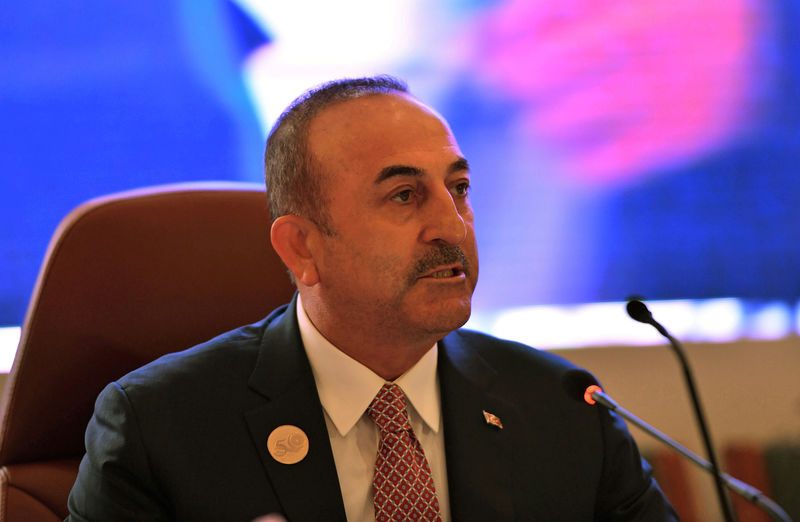 © Reuters. FILE PHOTO: Foreign Minister of Turkey Mevlut Cavusoglu speaks during a preparatory meeting for the GCC, Arab and Islamic summits in Jeddah