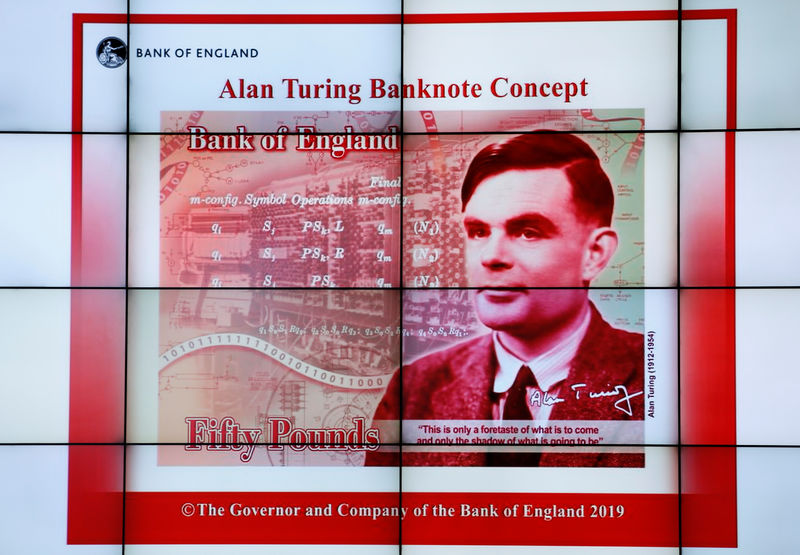 © Reuters. The banknote concept of a new 50 pond note featuring mathematician Alan Turing is presented at the Science and Industry Museum in Mancheste