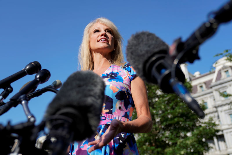 © Reuters. White House adviser Kellyanne Conway speaks at the White House in Washington