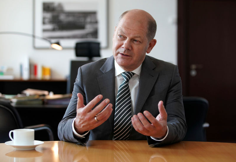 © Reuters. German Finance Minister Olaf Scholz is pictured in his office during an interview with Reuters in Berlin