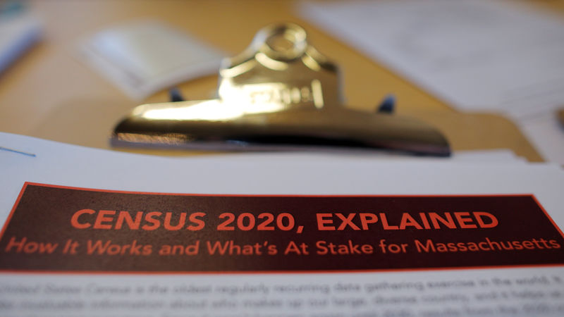 © Reuters. FILE PHOTO: An informational pamphlet is displayed at an event for community activists and local government leaders to mark the one-year-out launch of the 2020 Census efforts in Boston