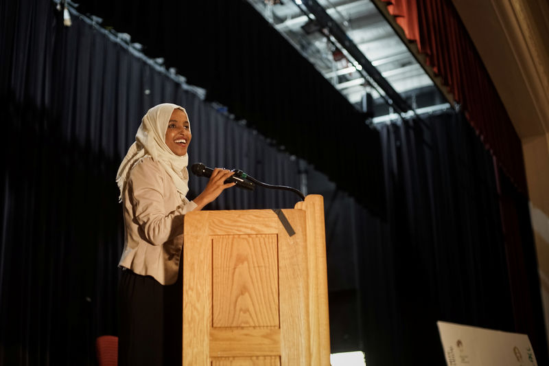 © Reuters. U.S. Representative Omar hosts a Town Hall meeting on "Medicare For All" in Minneapolis