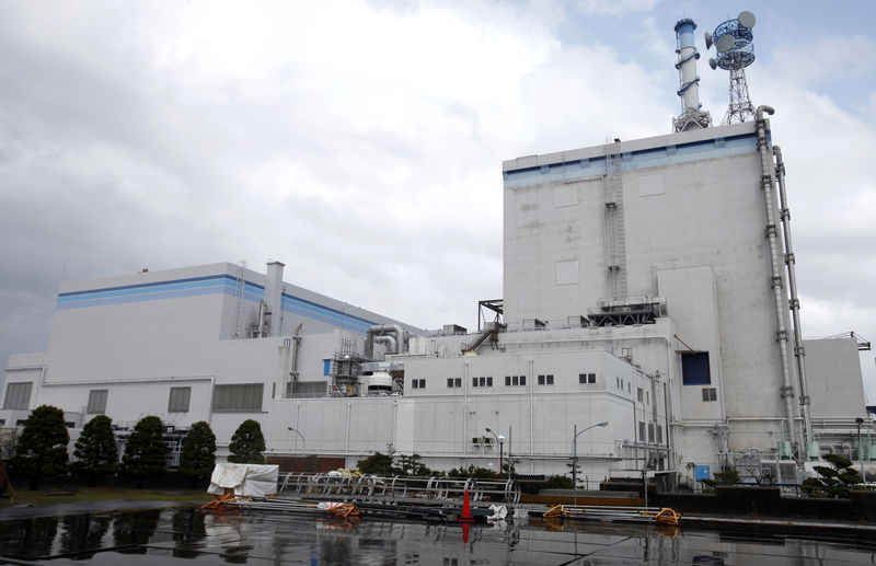 © Reuters. FILE PHOTO: Reactor building and turbine building are seen at Japan Atomic Power Co's Tokai Daini nuclear power plant during media tour in Tokai village in Ibaraki prefecture