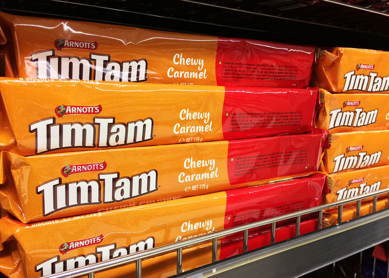 © Reuters. Arnott's Tim-Tam biscuits are pictured on a supermarket shelf in Sydney
