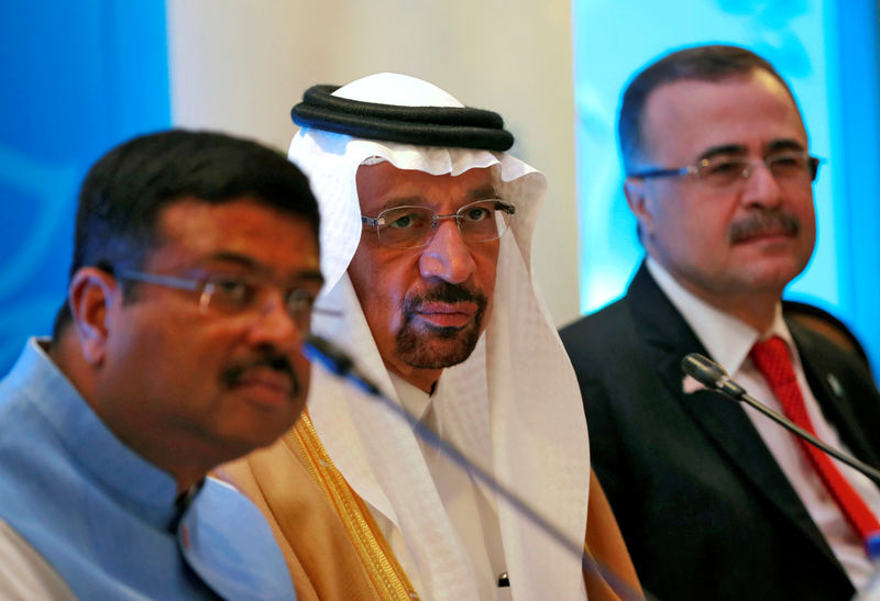 © Reuters. FILE PHOTO: Saudi Energy Minister Khalid al-Falih addresses the media during International Energy Forum (IEF) in New Delhi