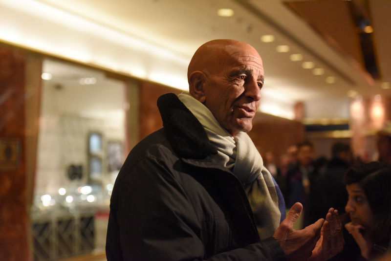 © Reuters. Tom Barrack speaks with members of the press at Trump Tower in New York City