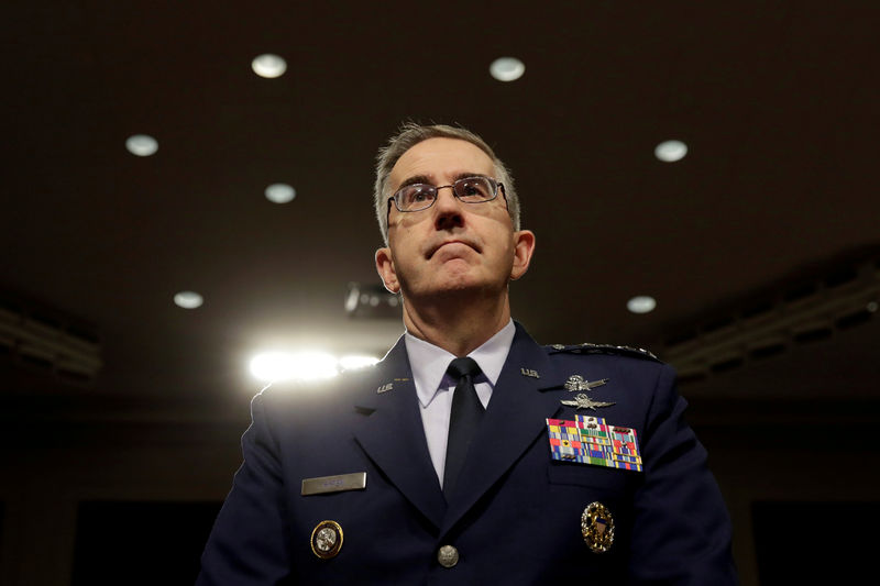 © Reuters. FILE PHOTO: U.S. Air Force General John Hyten, Commander of U.S. Strategic Command, arrives to testify before a Senate Armed Services Committee hearing on Capitol Hill in Washington