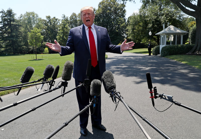 © Reuters. U.S. President Donald Trump speaks to the news media from the South Lawn of the White House in Washington, U.S.