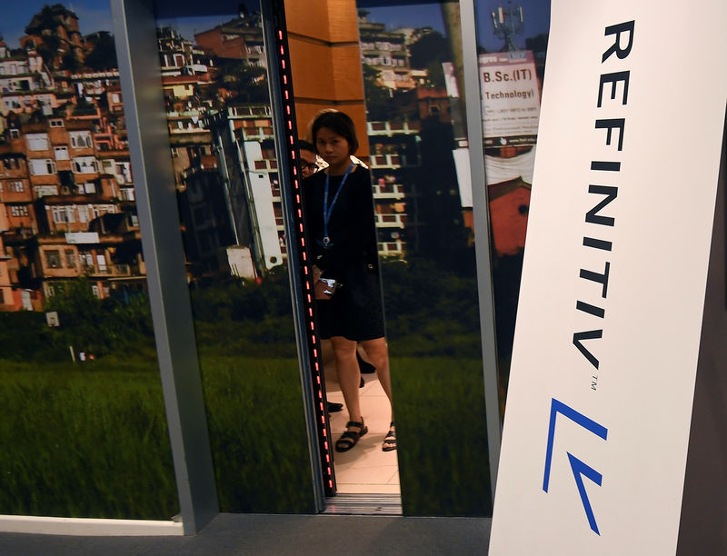 © Reuters. The Refinitiv logo is seen in offices in London