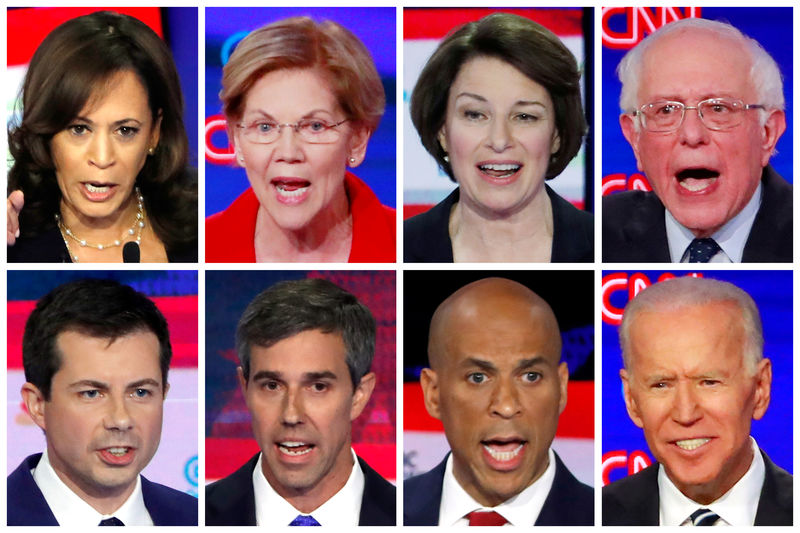 © Reuters. Combination photos of eight 2020 Democratic presidential candidates