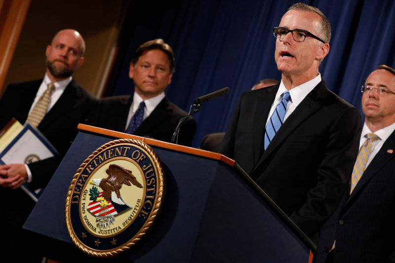 © Reuters. FBI Acting Director Andrew McCabe speaks during a news conference announcing the takedown of the dark web marketplace AlphaBay, at the Justice Department in Washington