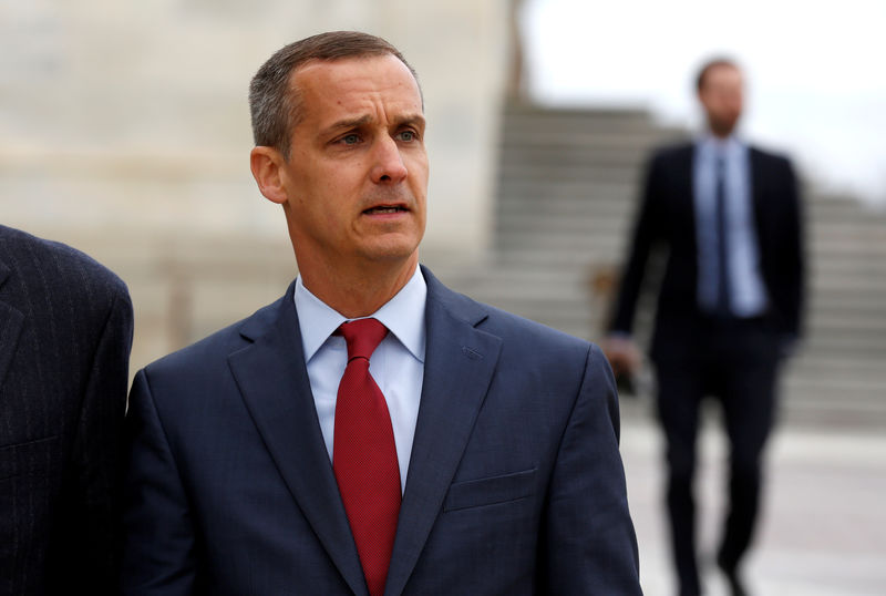 © Reuters. FILE PHOTO: Former Trump campaign manager Corey Lewandowski departs after appearing before the House Intelligence Committee on Capitol Hill in Washington