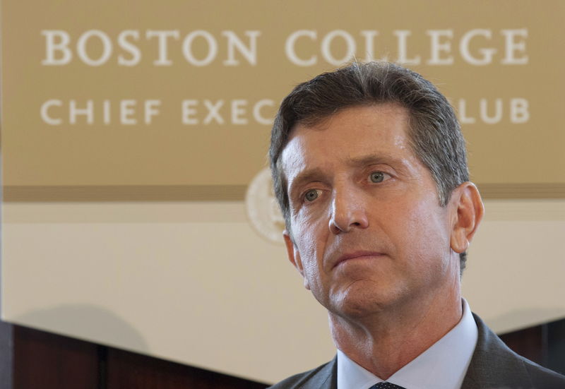 © Reuters. Alex Gorsky, CEO of Johnson & Johnson, listens as he is introduced to speak at the Boston College Chief Executives Club luncheon in Boston, Massachusetts