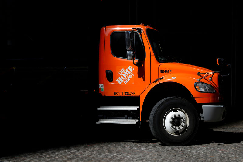 © Reuters. FILE PHOTO: A Home Depot delivery truck drives on Wall St. in New York