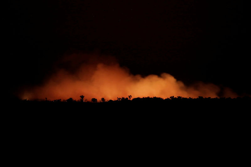 © Reuters. Smoke billows during a fire in an area of the Amazon rainforest near Humaita, Amazonas