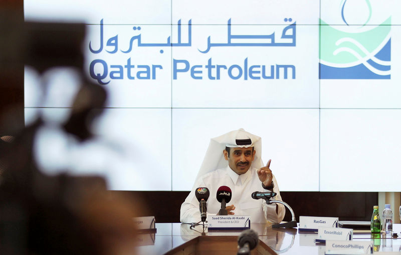 © Reuters. FILE PHOTO: Saad Al Kaabi, chief executive of Qatar Petroleum, gestures during a news conference in Doha