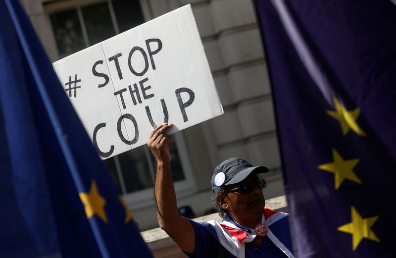© Reuters. Un manifestante probrexit sostiene una pancarta en una protesta en Londres