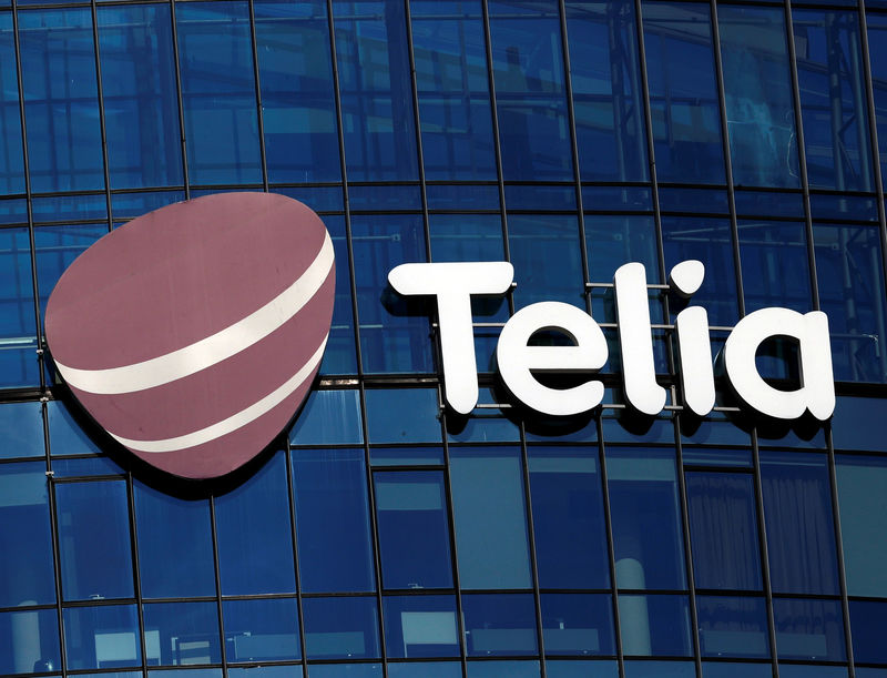 © Reuters. FILE PHOTO: Telia sign is seen on a building in Vilnius
