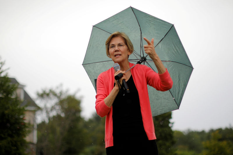 © Reuters. FILE PHOTO: Democratic 2020 U.S. presidential candidate Warren speaks at a campaign house party in Hampton Falls