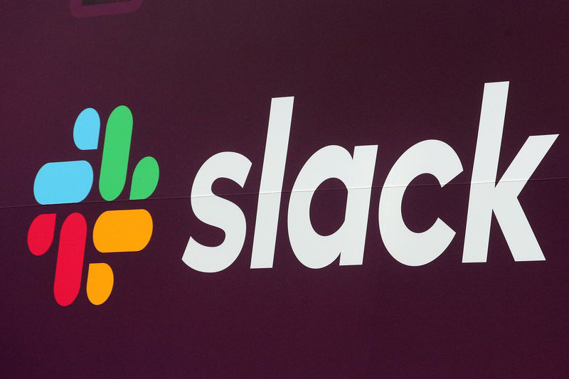 © Reuters. The Slack Technologies Inc. logo is seen on a banner outside the New York Stock Exchange (NYSE) during thew company's IPO in New York