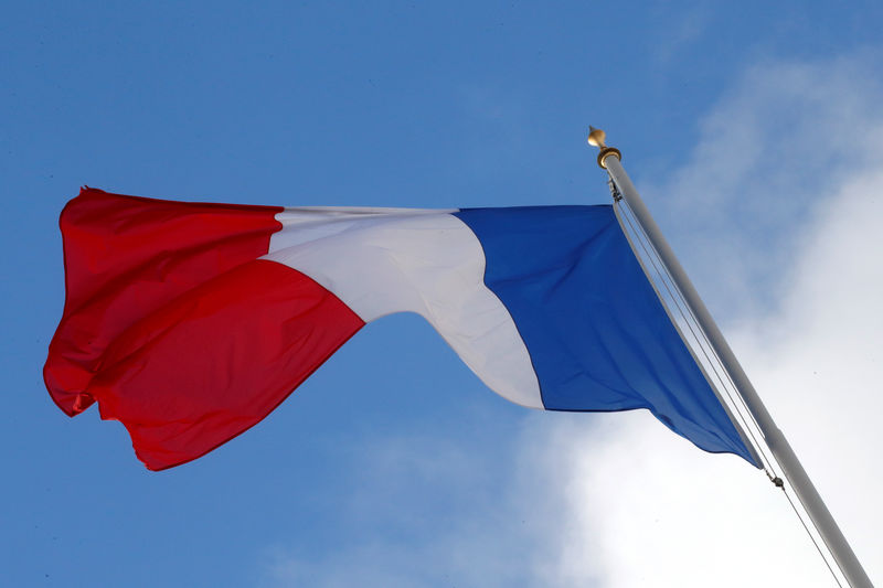 © Reuters. FILE PHOTO: A French flag flutters in the sky over the Elysee Palace in Paris