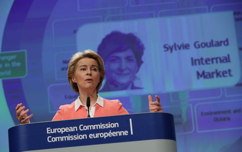 © Reuters. European Commission's president-designate Ursula von der Leyen speaks during a news conference at the EU Commission headquarters in Brussels