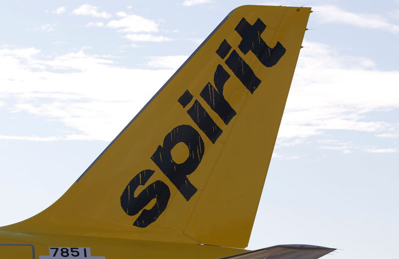 © Reuters. A logo of low cost carrier Spirit Airlines is pictured on an Airbus plane in Colomiers near Toulouse