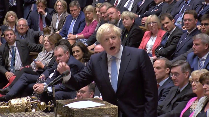 © Reuters. FILE PHOTO: Britain's Prime Minister Boris Johnson speaks after Britain’s parliament voted on whether to hold an early general election, in Parliament in London