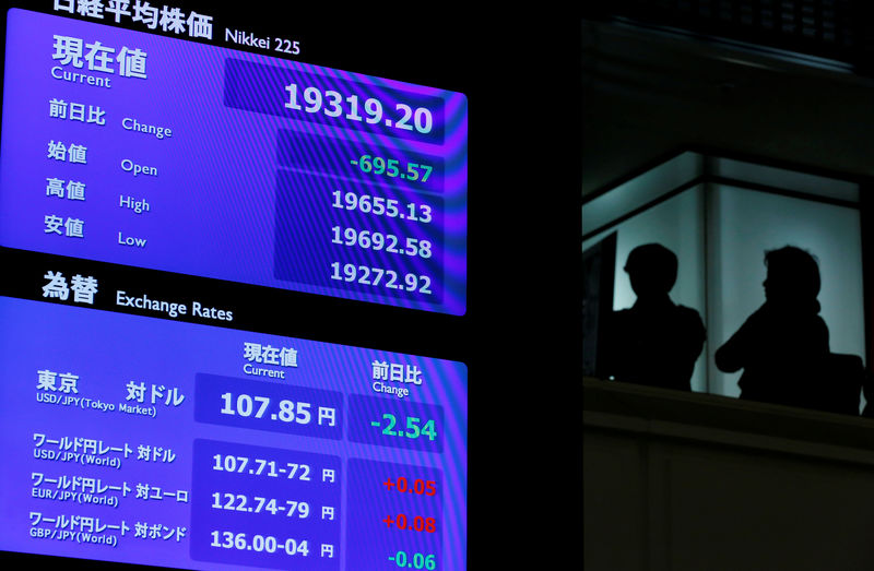 © Reuters. Lo schermo con i tassi di cambio visto nella Borsa di Tokyo, Giappone.