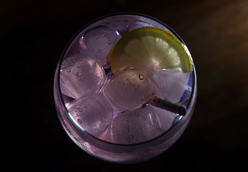 © Reuters. Greenall's Wild Berry pink gin is seen in a photo illustration in London