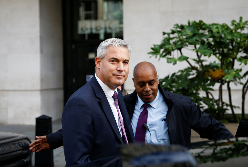 © Reuters. Britain's Secretary of State for Exiting the European Union Stephen Barclay leaves the BBC Headquarters after appearing on the Andrew Marr show, in London