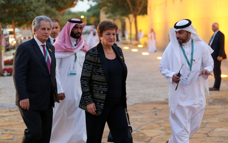 © Reuters. IMF Managing Director Kristalina Georgieva arrives for a welcome dinner at Saudi Arabia Murabba Palace, during the G20 meeting of finance ministers and central bank governors in Riyadh