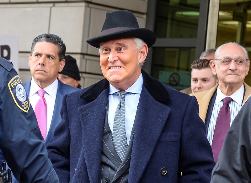 © Reuters. Former Trump campaign adviser Roger Stone departs following sentencing at U.S. District Court in Washington