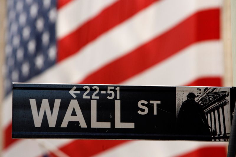 © Reuters. FILE PHOTO: A Wall Street sign is seen outside of the New York Stock Exchange