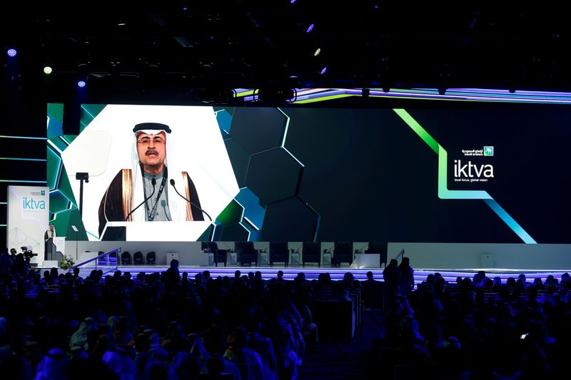 © Reuters. FILE PHOTO: Amin H. Nasser, president and CEO of Saudi Aramco speaks during inauguration of IKTVA Forum and Exhibition 2020 at Dhahran Expo Center, in Dammam