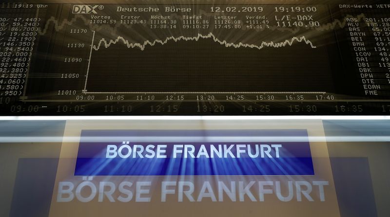 © Reuters. The German share prize index (DAX) board is seen at the end of a trading day at the German stock exchange (Deutsche Boerse) in Frankfurt