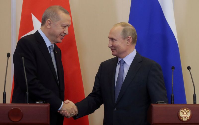 © Reuters. الكرملين: بوتين وأردوغان يتفقان على ضرورة اتخاذ إجراءات لتهدئة التوتر في سوريا