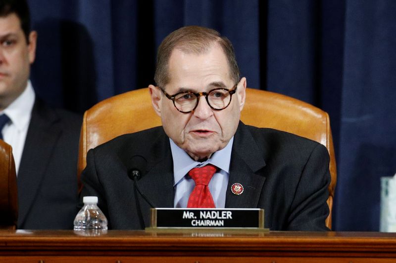 © Reuters. House Judiciary Committee Charman Rep. Jerrold Nadler, D-N.Y., votes to approve the second article of impeachment against President Donald Trump during a House Judiciary Committee meeting on Capitol Hill, in Washington