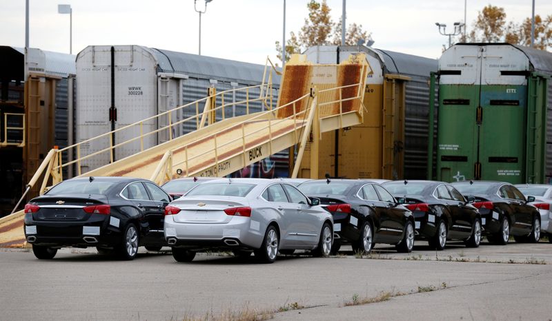 &copy; Reuters. Chevrolet 2019 Impala vehicles sit outside waiting to be loaded on to transport trains outside the General Motors Detroit-Hamtramck Assembly in Hamtramck