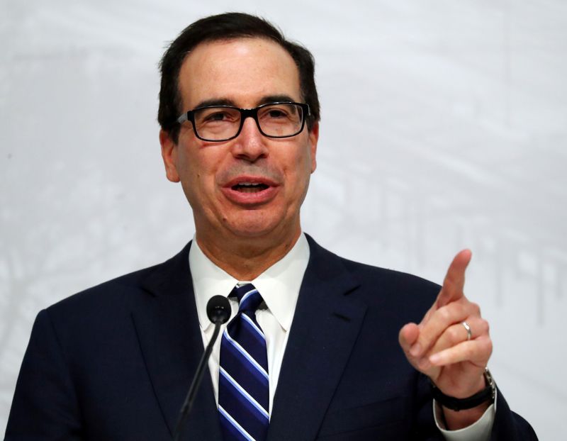 &copy; Reuters. FILE PHOTO: U.S. Secretary of the Treasury Mnuchin speaks during a news conference at the G20 Meeting of Finance Ministers in Buenos Aires