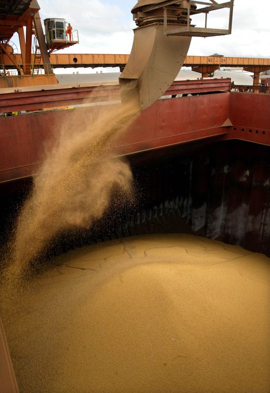 © Reuters. Navio carregado com soja para exportação no porto de Paranaguá (PR)