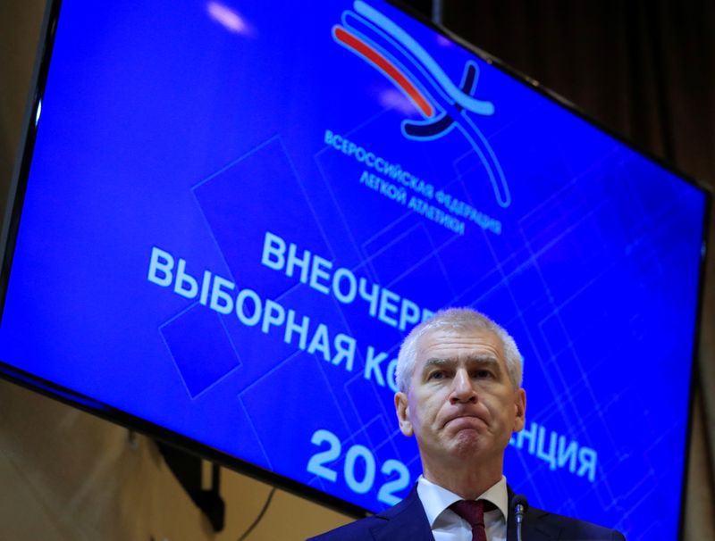&copy; Reuters. Russian Sports Minister Oleg Matytsin attends a conference to elect a new president of Russia&apos;s athletics federation at the Russia&apos;s Olympic Committee building in Moscow