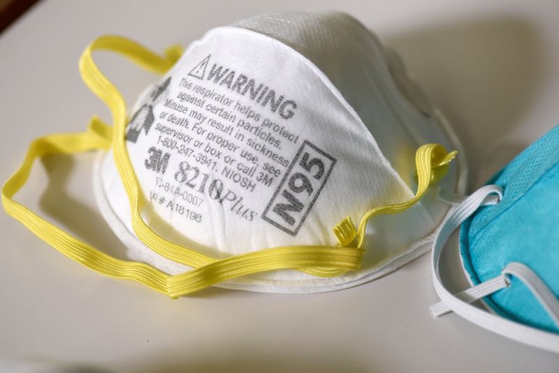&copy; Reuters. FILE PHOTO: Various N95 respiration masks at a laboratory of 3M, that has been contracted by the U.S. government to produce extra marks in response to the country&apos;s novel coronavirus outbreak, in Maplewood, Minnesota