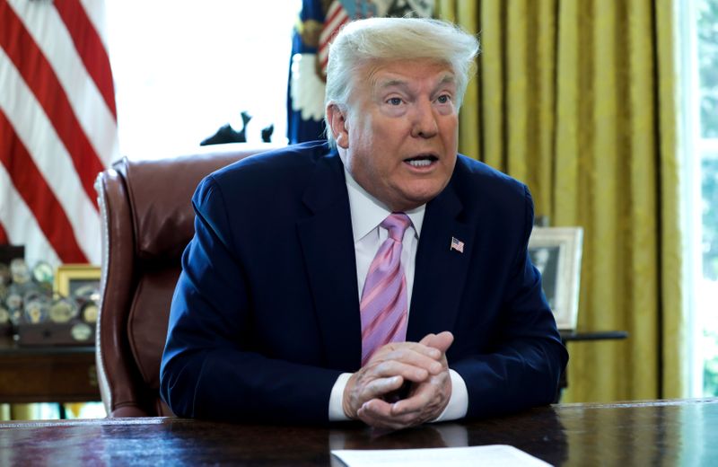 &copy; Reuters. President Donald Trump participates in Easter blessing in the Oval Office of the White House in Washington