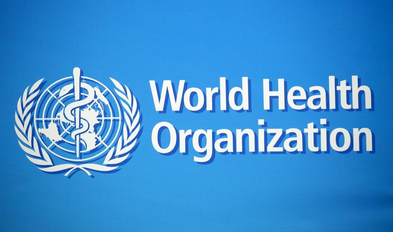 &copy; Reuters. Logo da Organização Mundial da Saúde em Genebra