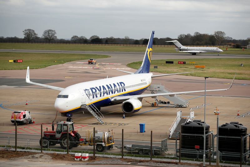 &copy; Reuters. FILE PHOTO: Ryanair plane is seen at Luton Airport.