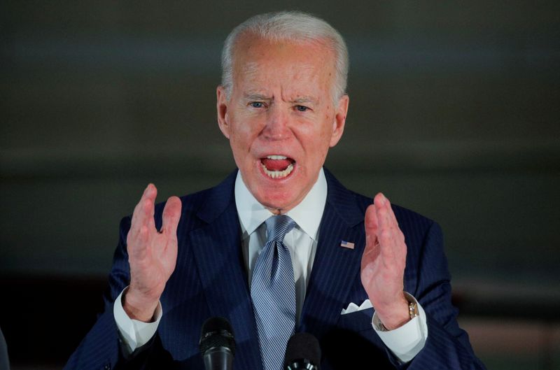 &copy; Reuters. FILE PHOTO: Democratic U.S. presidential candidate and former Vice President Joe Biden speaks during a primary night appreance in Philadelphia